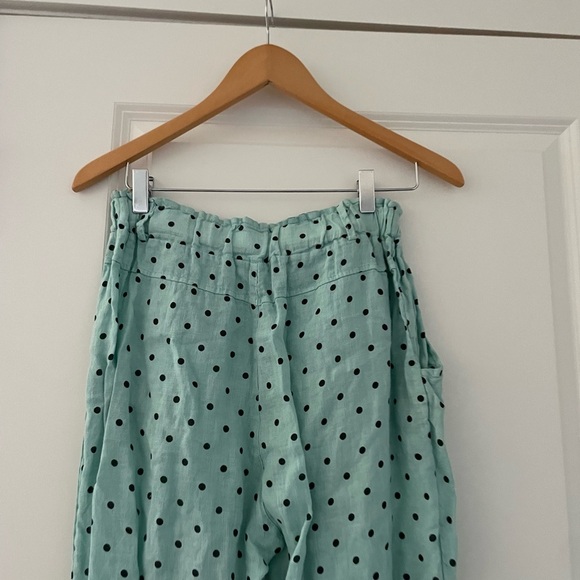 Linen Luv Polka Dot Linen Pants Lagenlook Artsy Mint Green - Picture 5 of 8